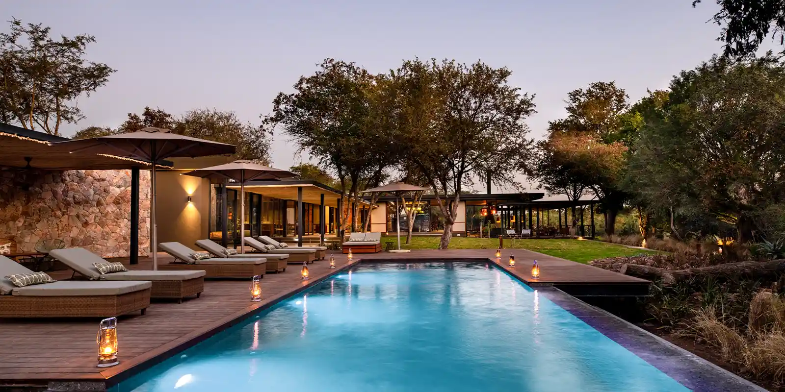 The luxury pool area at Tanda Tula, in Timbavati Private Game Reserve, South Africa.