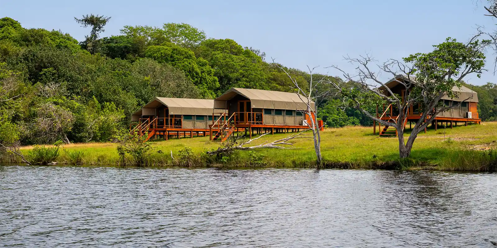 Exterior view of Loango Savannah Lodge, Gabon.