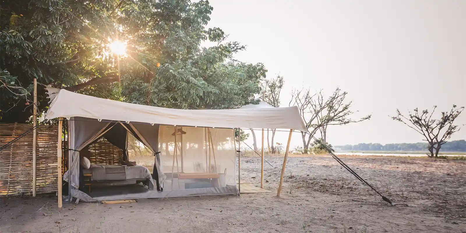 Tent at Chula Island Camp in Lower Zambezi National Park, Zambia