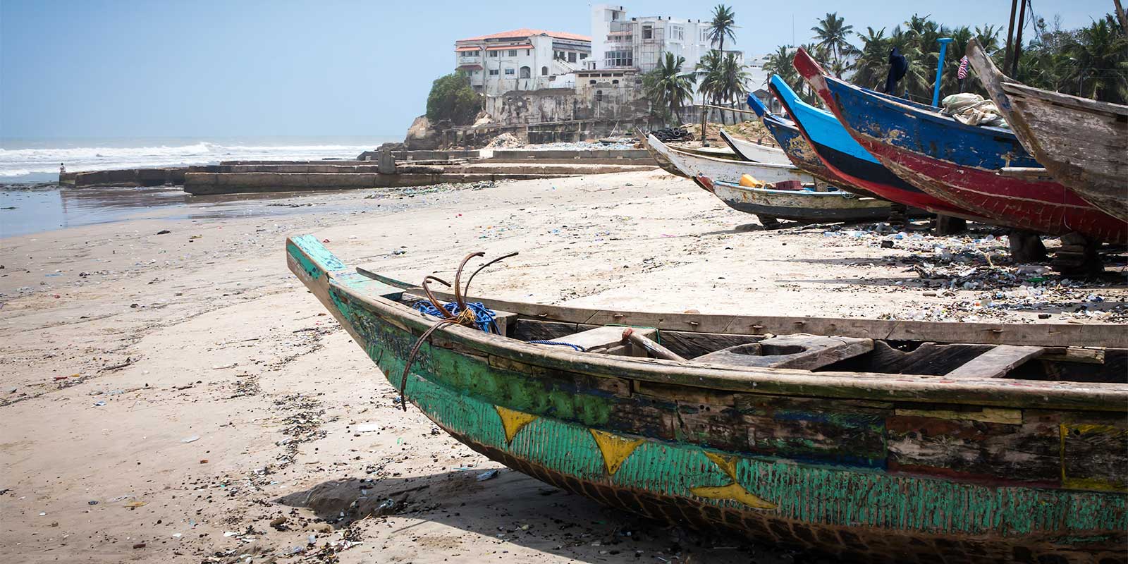 Boats on the seashore in Accra, Ghana