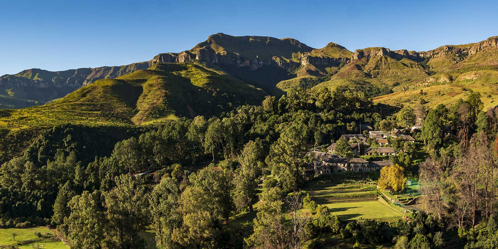 The Cavern exterior and landscape in Drakensberg, South Africa