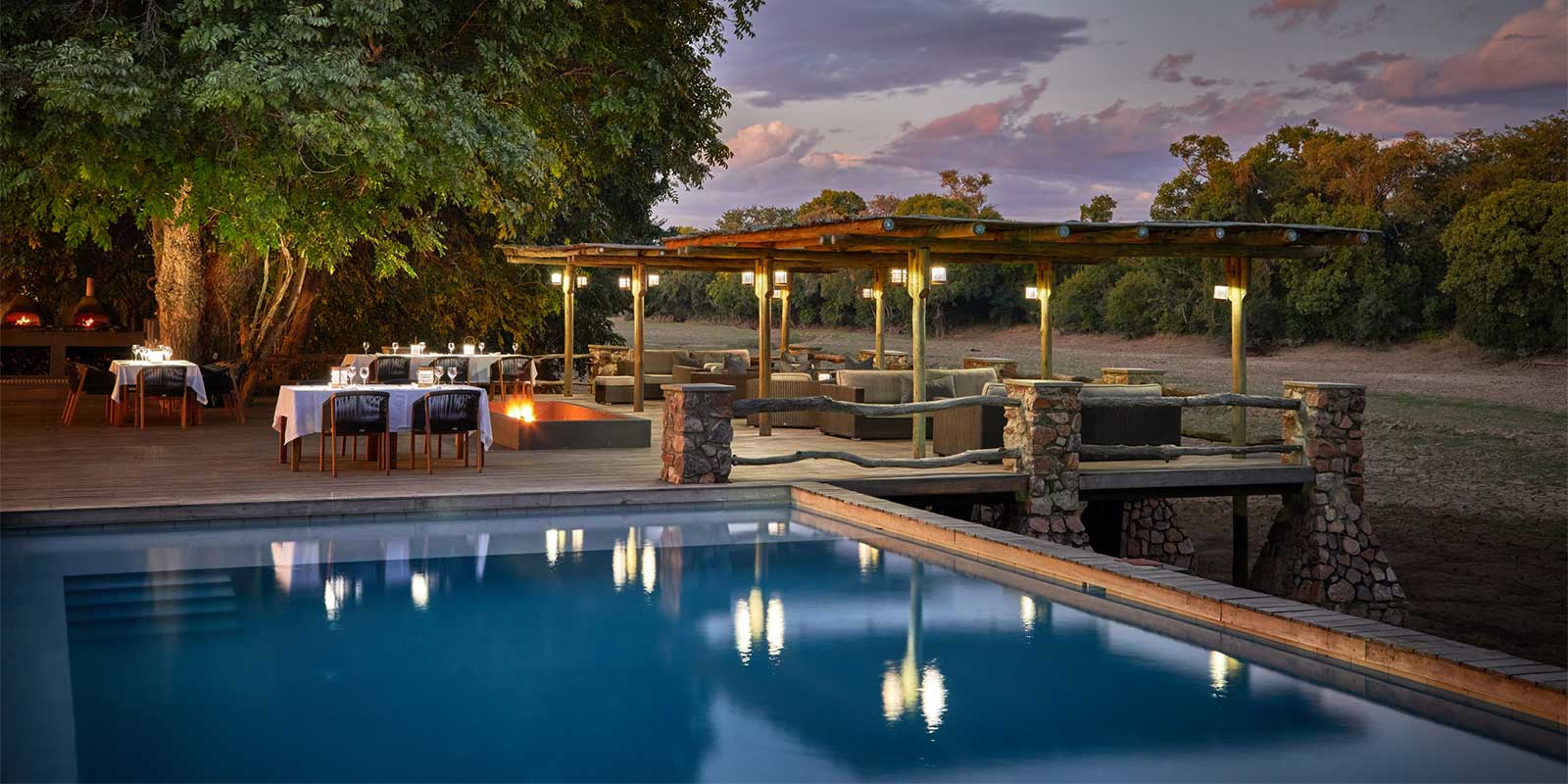 Swimming pool at Mfuwe Lodge in South Luangwa National Park, Zambia