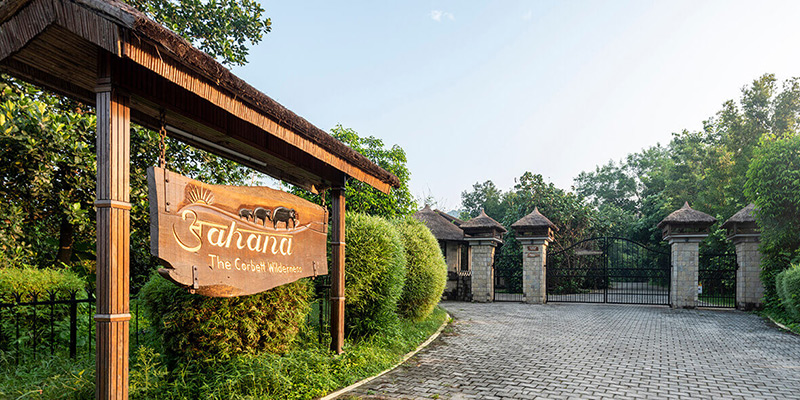 Gate into Aahana Resort in Jim Corbett National Park, India