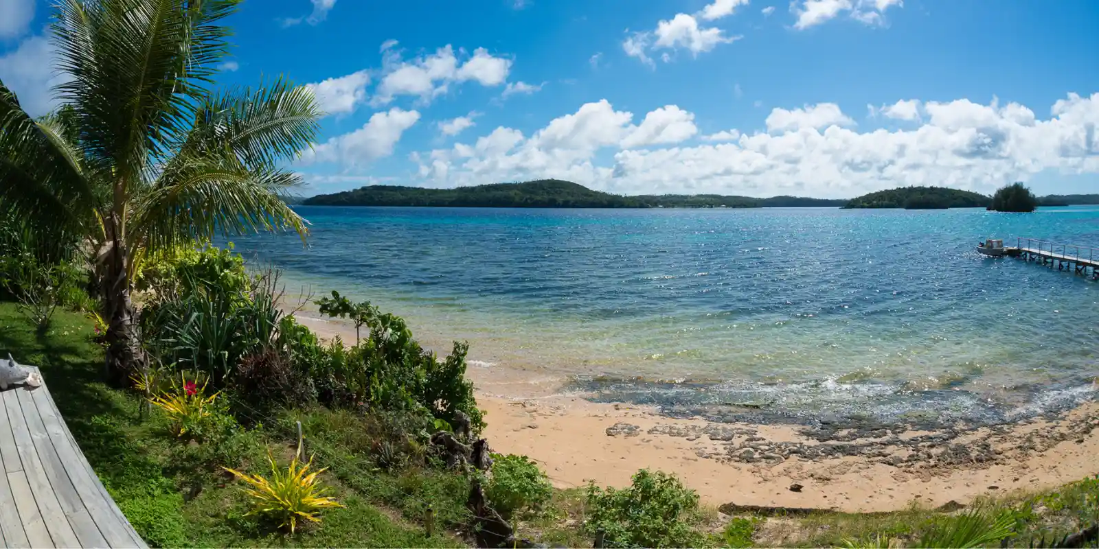 View of the sea from a terrace at Reef Resort, Tonga.