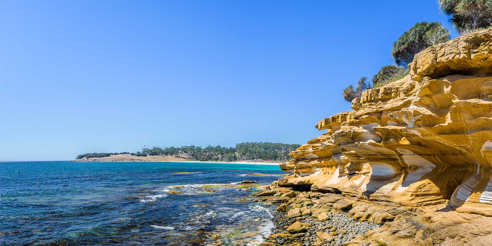 Painted cliffs in Maria Island National Park, Tasmania, Australia