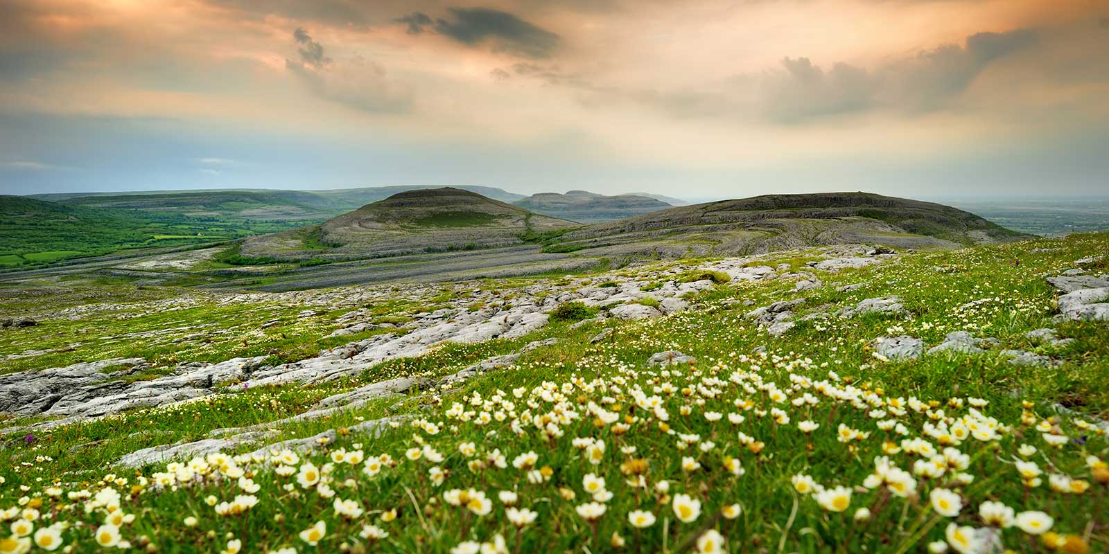 Karst limestone and bedrock landscape of The Burren, Ireland