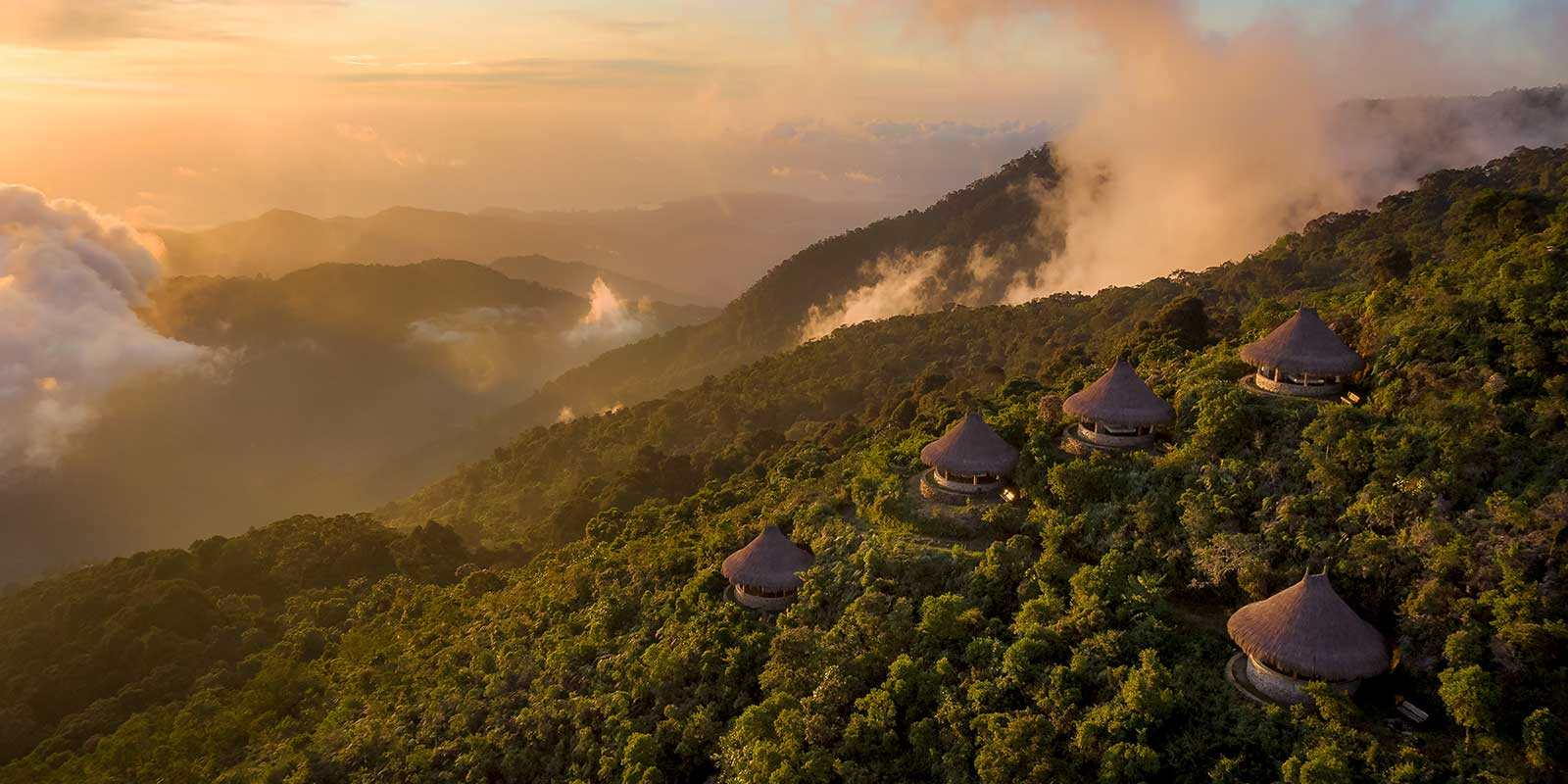 El Dorado Lodge cabin in Colombia at sunset