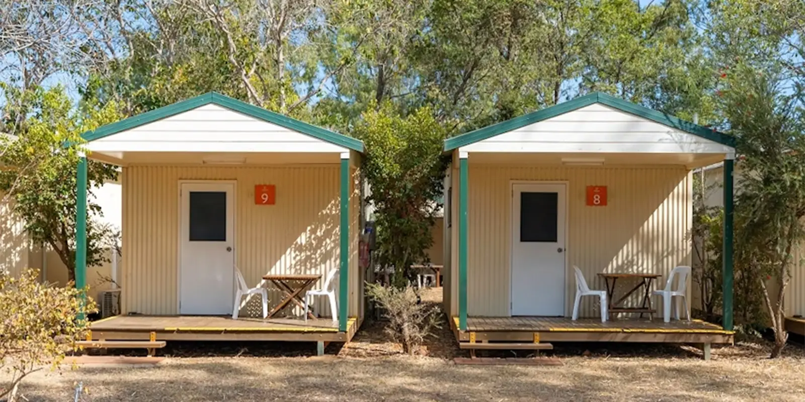 External view of two cabins at Mount Surprise Discovery Resort, Australia