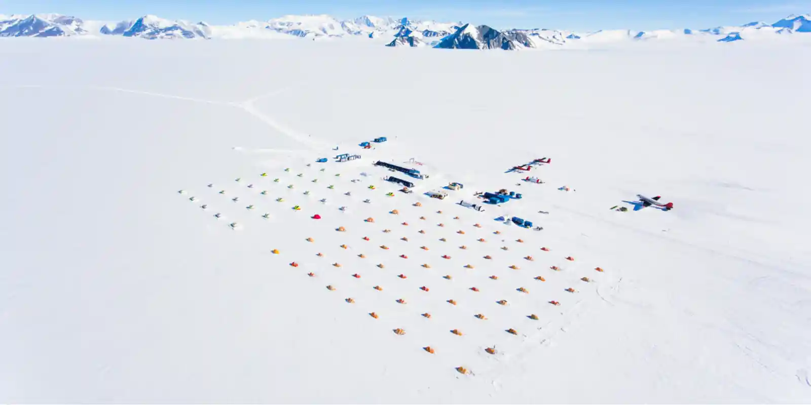 Aerial view of the camp at Union Glacier.