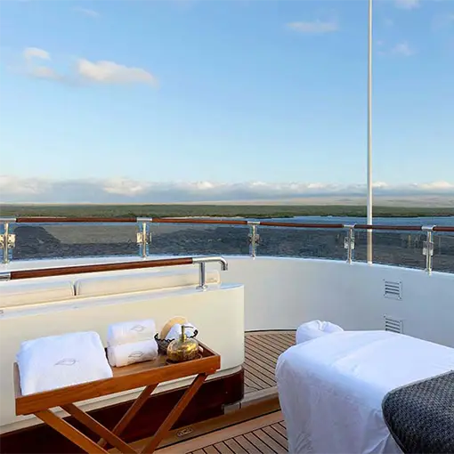 Massage set-up on board Aqua Mare, Galapagos vessel.