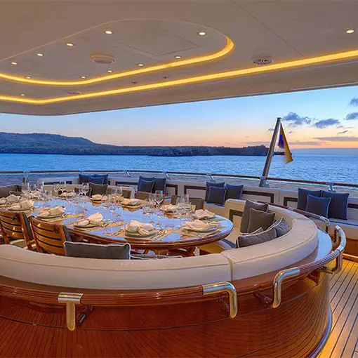 Dining on board Aqua Mare, a cruise boat in the Galapagos Islands.