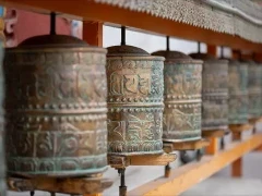 Prayer wheel temple in Ulley Valley, India.