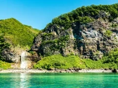 View of a waterfall in Shiretoko National Park, Japan.