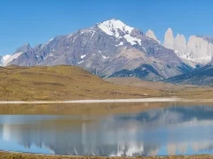 Landscape of a mountain reflecting in a lake, Torres del Paine, Chile.