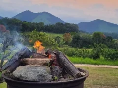 A campfire at Lopé Research Lodge, Gabon