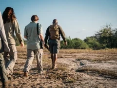 Guests on a guided walk in Gorongosa National Park, Mozambique.
