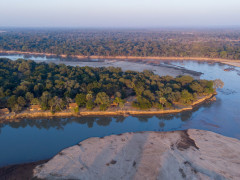 Aerial of Takwela Camp in North Luangwa National Park, Zambia