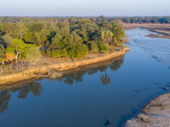 Aerial of a hippo pod in North Luangwa National Park, Zambia