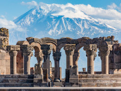 Zvartnos temple and Ararat Mountain in Yerevan, Armenia