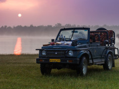 Safari vehicle in Madhya Pradesh, India.