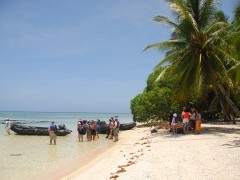 Zodiacs at a beach in Papua New Guinea.