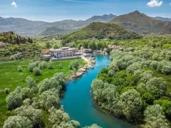 Aerial of Virpazar, on the shore of Lake Skadar in Montenegro