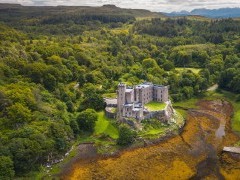Aerial of Dunvegan Castle on the Isle of Skye, Scotland