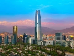 Santiago skyline in the Providencia District, with views of the Andes Mountain Range in Chile