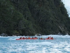 Clients on a kayaking excursion in Patagonia, Chile.