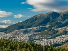 Aerial of Quito & Pichincha Mountains in Ecuador
