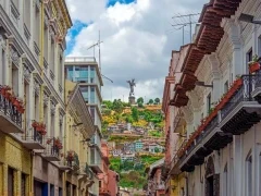 Colonial architecture & Panecillo Hill in Quito, Ecuador