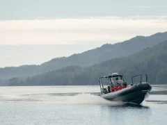 Boat cruising around Vancouver Island, British Columbia.