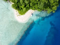 Aerial of Restorf Island in Papua New Guinea.