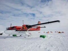 Ski plane by Gould Bay Emperor Penguin Camp in Antarctica.