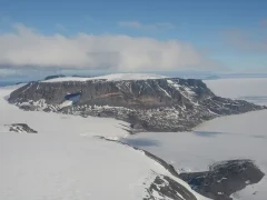 Aerial of Snow Hill in Antarctica.