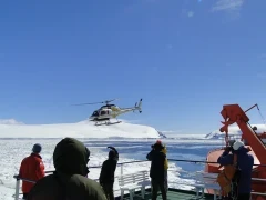 Helicopter in Snow Hill, Antarctica.