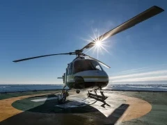 Helicopter in Snow Hill, Antarctica.