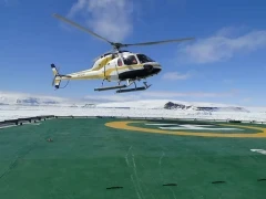 Helicopter in Snow Hill, Antarctica.