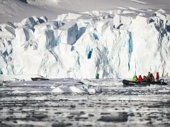 Zodiac in Snow Hill, Antarctica.