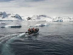 Zodiac in Snow Hill, Antarctica.