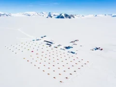 Aerial view of Union Glacier Camp, Antarctica.