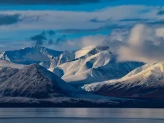 View of a sunset near Pond Inlet, Canadian Arctic.