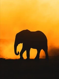 An elephant at sunset, in Zimbabwe.