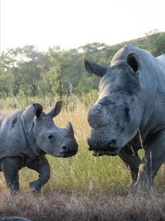 Two white rhinos in Zimbabwe.