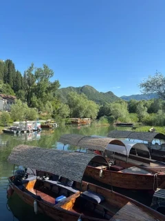 Boats in Virpazar, Lake Skadar, Montenegro.