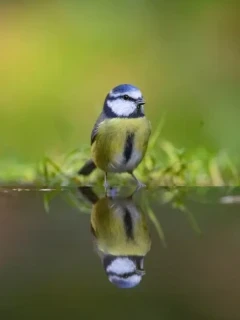 Blue tit by the water, Edotopia Nature Reserve, Netherlands.