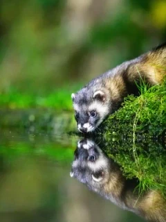 Polecat going to drink from the pool, Netherlands.