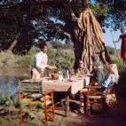 Guests dining at Ol Gaboli Lodge, Kenya.