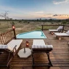 The pool and lounge chair area at nThambo Tree Camp.