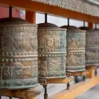 Prayer wheel temple in Ulley Valley, India.
